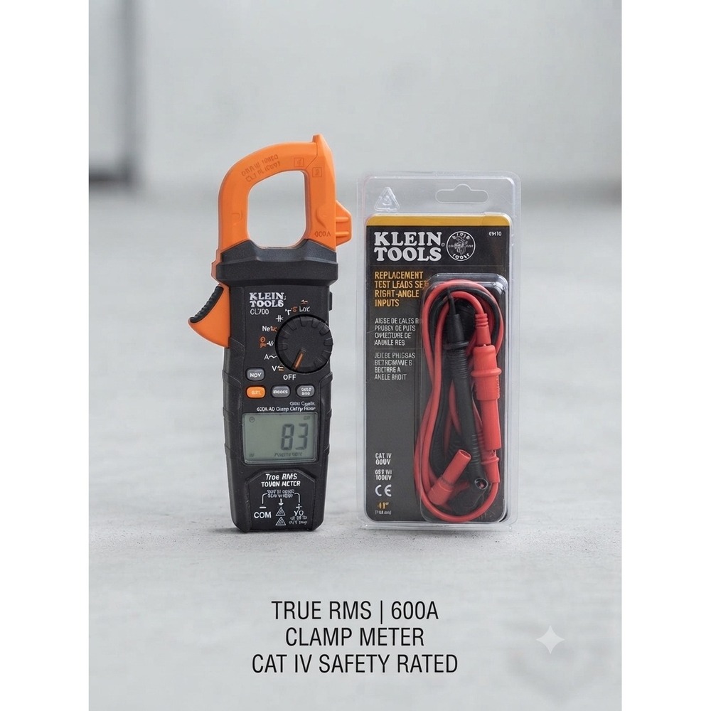 Klein Tools CL700 Digital Clamp Meter True RMS 600A AC with 69410 Test Leads Set